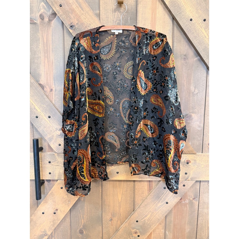 Umgee Kimono Women S/M Black Good Velvet Burnout Paisley Sheer A3449